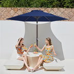 JEAREY 7.5FT Patio Umbrella Outdoor Table Umbrella with 6 Sturdy Ribs, Push Button Tilt & Easy Crank Table Umbrella for Garden, Deck, Backyard & Pool, Deep Blue