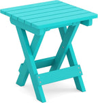 LUE BONA Small Outdoor Folding Side Table, HDPS Outside End Table for Patio, Porch, Deck, Pool, 14 Inch Height, Aruba Blue