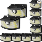 Aootek New Solar Motion Sensor Lights 120 LEDs with Lights Reflector,270° Wide Angle, IP65 Waterproof, Step Lights for Front Door, Yard, Garage, Deck (Black, Daylight White, 12-Pack)