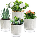 Self Watering Pots for Indoor Plants, 5 & 4 Inch Stylish Flower Pots, Set of 4 Modern Planters with Self Watering Plant Feature (Black Stripes)