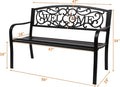 Garden Bench, 50-Inch Black Metal Patio Bench with Plastic Backrest