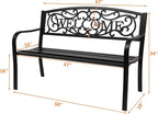 Garden Bench, 50-Inch Black Metal Patio Bench with Plastic Backrest