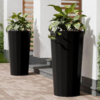 23.6" Tall Outdoor Planters Set of 2, Large Planters for Outdoor Plants for Porch Decor with Drainage Hole, Wide Stripe Design Porch Flower Pots for Indoor Pot Patio/Garden, Black