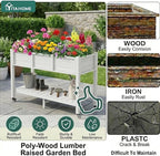 YITAHOME Raised Garden Bed HDPE, 47x18x31In Raised Flower Bed Poly-Wood Weather-Resistant Elevated Planter Box with Lockable Wheels & Storage Shelf for Vegetable Flower, White