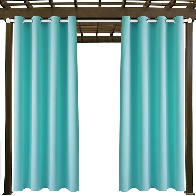 DIVA EN CAMINO DEC Outdoor Patio Curtain Waterproof Darkening Thermal Insulated Indoor Curtains for Bedroom, Porch, Living Room, Pergola, Cabana, W52 x L132, Teal Blue, Set of 2 Panels