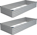Vengarus 2 Pack 9x3x1FT Galvanized Raised Garden Bed Kit, Outdoor Metal Planter Box for Vegetables, Rectangular Steel Container, Easy Assembly (Silver)