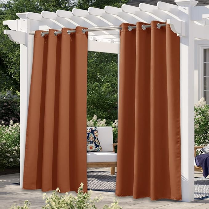 NICETOWN Patio Outdoor Curtains Waterproof, Thermal Insulated Stainless Steel Rustproof Grommet Blackout Indoor Outdoor Curtain Panels for Party/Cottage, Mecca Red, 1 Panel, W52 by L84