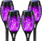 4 Pack Outdoor Solar Flame Light,Solar Lights Outdoor for Garden Decorations with Flickering Flame,IP65 Waterproof Solar Powered Yard Lights Torch Light for Lawn Patio Pathway (Purple)