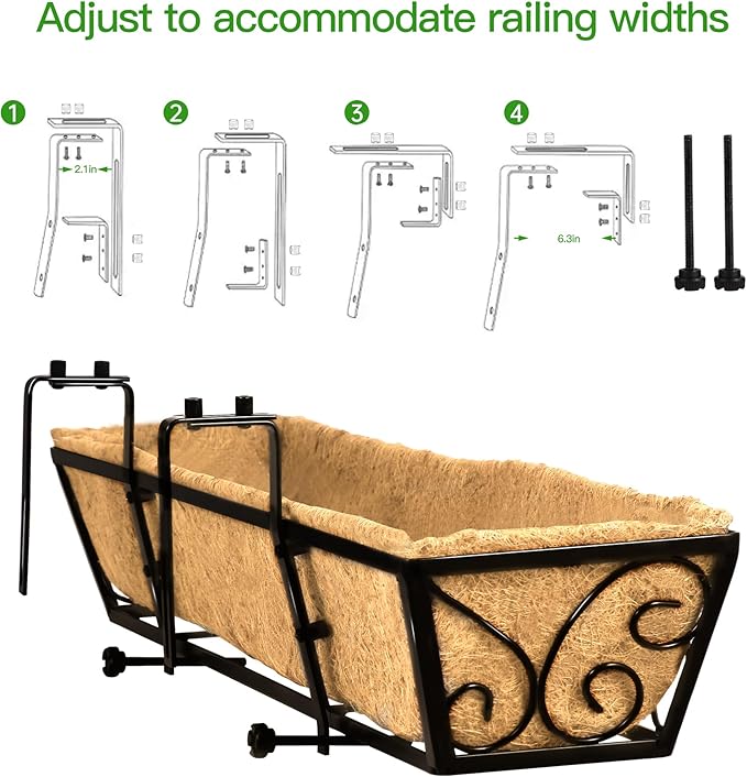 Y&M 24 Inch Window Deck with Coco Liner, Fence Metal Hanging Flower Planter Window Basket Deck Railing Planter Boxes for Outdoor Garden Lawn-Butterfly,4pcs