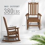 Oversized Rocking Chair, Outdoor Rocking Chair for Adults, All Weather Resistant Porch Rocker for Lawn Garden, Wood