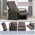 ATR ART TO REAL Outdoor Recliner, Outdoor Wicker Recliner Chair with 5.5'' Thickness Cushions, Automatic Adjustable Rattan Patio Chaise Lounge Chairs, Aluminum Frame, Anti-UV and Rustless