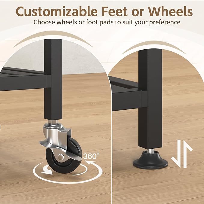 LASZOLA 3 Tier Black Metal Plant Stand Indoor Outdoor with Wheel for Large Planter, Modern Heavy Duty Tall Rolling Rack for Corner House Bathroom Patio Floor, Iron Flower Shelf Holder for Orchid Fern