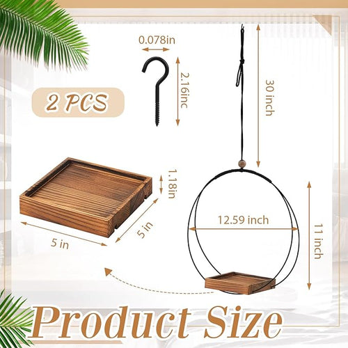 2 Pack Plant Hanger with Wood Base Hanging Window Planter – Brown