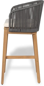 Christopher Knight Home Zax Set of 2 Patio Barstool, Acacia Wood & Rope Outdoor Counter Stool with Backrest/Footrest, Barstool Chairs with Cushion Seating for Backyard Balcony Garden, Beige+Gray+Teak