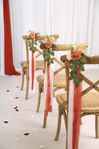 Artificial Flower Chair Decor Set of 10 with Terracotta Roses and Ribbon