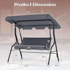 Tangkula 3 Person Porch Swing, Patio Swing with Removable Cushion & Powder-Coated Steel Frame, Outdoor Swing with Canopy for Porch, Backyard, Garden, Balcony (Gray)