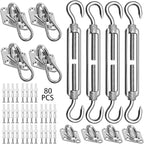 Sun Shade Sail Hardware Kit 6 Inch for Rectangle & Triangle Shade Sail Install, Stainless Steel ShadeSail Fixing Accessories for Outdoor Patio Canopy Garden, Heavy Duty Awning Attachment 80 Set