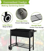 Raised Garden Bed with Legs for Outdoor Plants, Standing Elevated Planter Box Cart on Wheels for Vegetables Flower Herb Patio, Black
