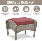 Belord Outdoor Ottomans for Patio Foot Rest - 25 Inch PE Wicker Foot Stool Set of 2 with Removable Cushions for Patio Furniture Sets,All Weather Rattan Ottoman for Balcony Deck Backyard Brown