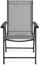 Giantex Set of 2 Patio Folding Chairs, Outdoor Chairs with Armrest, Portable Dining Chairs for Porch Camping Pool Beach Deck Lawn Garden, 2-Pack Patio Sling Chairs, Metal Frame, Grey