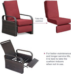 Outdoor Recliner, Outdoor Resin Wicker Patio Recliner Chair with 5.5'' Cushions, Patio Furniture Auto Adjustable Rattan Sofa, UV/Fade/Water/Sweat/Rust Protected, Easy to Assemble (Red)