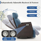 Adjustable Outdoor Recliner Chair with Independent Backrest & Footrest, Patio Swivel Recliner Chair, Wicker Reclining Patio Chair w/Flip-Up Table, 155° Lay Flat Chaise Lounge, Blue, 2PCS