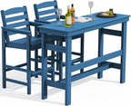 SERWALL Outdoor Bar Table and Chairs Set, Adirondack Bar Chairs Set of 2 and Bar Height Table, All Weather HDPE Patio Bar Set, Outdoor Furniture for Outside, Blue