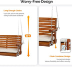 Porch Swing, Brown Wood Hanging Bench, 880 lb Capacity, Adjustable Tilt