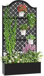 Metal Raised Garden Bed with Trellis & Privacy Screen - 83"x40"x11.8" Freestanding Planter Box for Patio Balcony, Modern Planter with Drainage Holes for Climbing Plants, Flowers & Vegetable