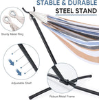 DUMOS Double Hammock with Space Saving Stand, Heavy Duty Steel Frame, Portable for Outside & Indoor Use, 450lbs Capacity, Easy Assembly, Carrying Bag Included, Beige
