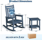 HDPE Rocking Chair Outdoor Set of 2 with Side Table - Poly High Back Porch Rocker Chairs for Adults - All Weather Resistant Furniture for Patio Front Porch - Navy Blue
