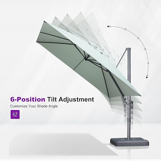 PURPLE LEAF Patio Umbrella 10' X 10' Rectangle Cantilever Umbrella Large Aluminum Outdoor Umbrellas with 360-degree Rotation & UPF40+ Premium Fabric for Deck Pool Garden Yard, Mint Green