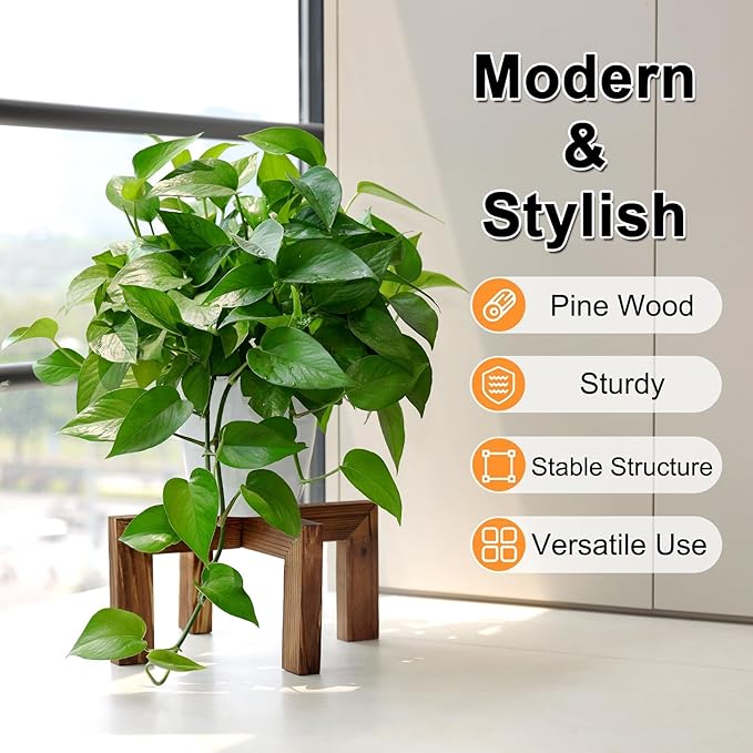 Plant Stand, Indoor/Outdoor Wood Plant Holder, Single Flower Pot Stand, Sturdy Planter Stands, Fit 5-15 Inch Pots