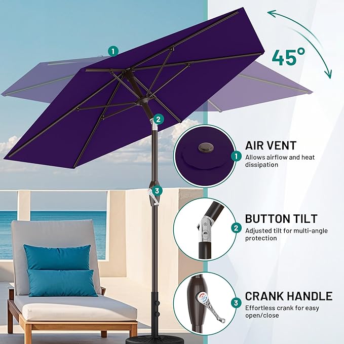 AreShark 7.5FT Patio Umbrella Table Market Umbrella with 6 Sturdy Ribs, Button Tilt/Crank, Heavy-Duty Outdoor Umbrellas for Pool, Deck, Garden and Backyard, Purple