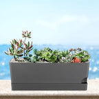 4 Pack Self Watering Pots for Indoor Plants 17 Inches Window Boxes Planters Rectangular Flower Pots Rectangle Herb Pots Large Plant Pots with Drainage Holes and Saucers Windowsill Planter, Grey