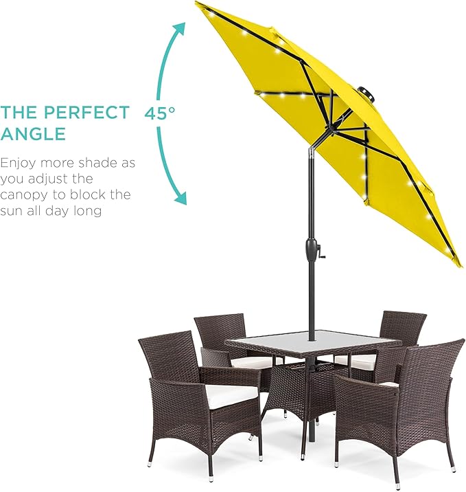 Best Choice Products 7.5ft Outdoor Solar Market Table Patio Umbrella for Deck, Pool w/Tilt, Crank, LED Lights - Yellow