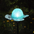 Afirst Decorative Solar Lights Outdoor Solar Turtle Stake Lights Hand Blown Glass Decorative Garden Pathway Light Outdoor Waterproof Glass Stakes Green