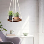 E-Know Macrame Plant Hanger - 2 Set Indoor Hanging Planter Shelf - Hanging Planter Rack Decorative Flower Pot Holder - Handmade Cotton Plant Hangers with Wood Tray Boho Home Decor