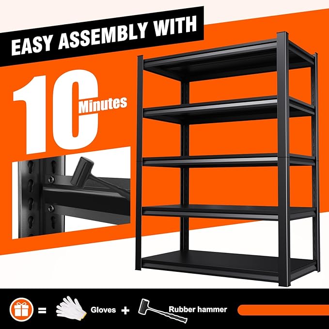71"H-35"W Metal Garage Shelving-2050LBS 5 Tier Storage Shelves,Adjustable Heavy Duty Shelving Unit and Storage Large Rack,Utility Steel Shelf For Shop Warehouse Industrial Pantry Basement 71"x35"x16"