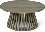 Merax Patio Outdoor Acacia Wood Round Coffee Table for Backyard, Lawn, Balcony, Grey Finish