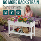 YITAHOME Raised Garden Bed HDPE, 47x18x31In Raised Flower Bed Poly-Wood Weather-Resistant Elevated Planter Box with Lockable Wheels & Storage Shelf for Vegetable Flower, White