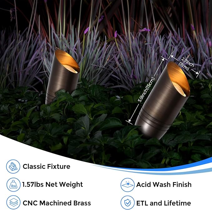 Gardencoin Solid Brass Outdoor Landscape Spotlights, 12V Heavy Duty Low Voltage LED Spot Light Waterproof for Garden and Yard Up Lighting, Bronze Accent Lighting Fixture Without Bulb (Classic, 6 Pack)