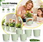 Plant Pots 4 Inch Self Watering Pots,6 Pack Plastic Planters with Drainage Holes and Clear Saucers,Plastic Flower Pots,Nursery Planting Pot for Indoor Out Door Plants (Green)