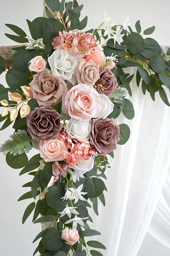 Artificial Flowers Wedding Arch Swag Kit, Dusty Rose, 26 Ft Draping