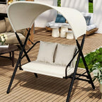 U-MAX 2 Seat Outdoor Porch Swings for Adults Patio Swings with Canopy Stand Metal Steel Frame Patio Swing Chair for Garden Yard Deck Poolside Easy Assembly, Cream White