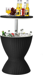 Tangkula Outdoor Cool Bar Table, Rattan Patio 8 Gallon Beer and Wine Cooler, All-Weather Ice Bucket w/Height Adjustable Top, Drainage Plug, 3-in-1 Cocktail Coffee Table for Party, Picnic (Black)