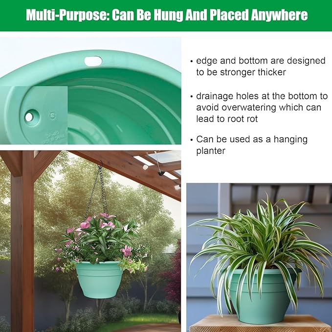 Plant Pots Set of 5,10" Outside Diameter Flower Pots, 6.4" Depth Plant Planters with Drainage Hole, Durable Garden Pots Perfect for Indoor & Outdoor Plant Planting,Decor(Blue)