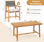 Tangkula 7 Piece Patio Dining Set for 6 People, 63” Outdoor Rectangular Acacia Wood Table with 1.97” Umbrella Hole & 6 Armchairs with Padded Seat Cushions, for Deck Yard and Poolside