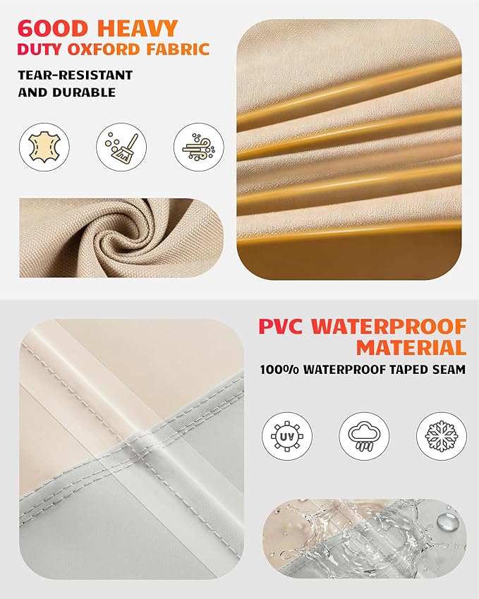 Outdoor Sofa Cover, Waterproof 3-Seater, Beige and Brown