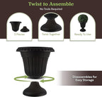 Outdoor Planter 2-Pack - 16x18-Inch Urn Planters - Plastic Plant Pots for Indoor, Outdoor, or Front Porch Decor - Flower Pots by Pure Garden (Black)
